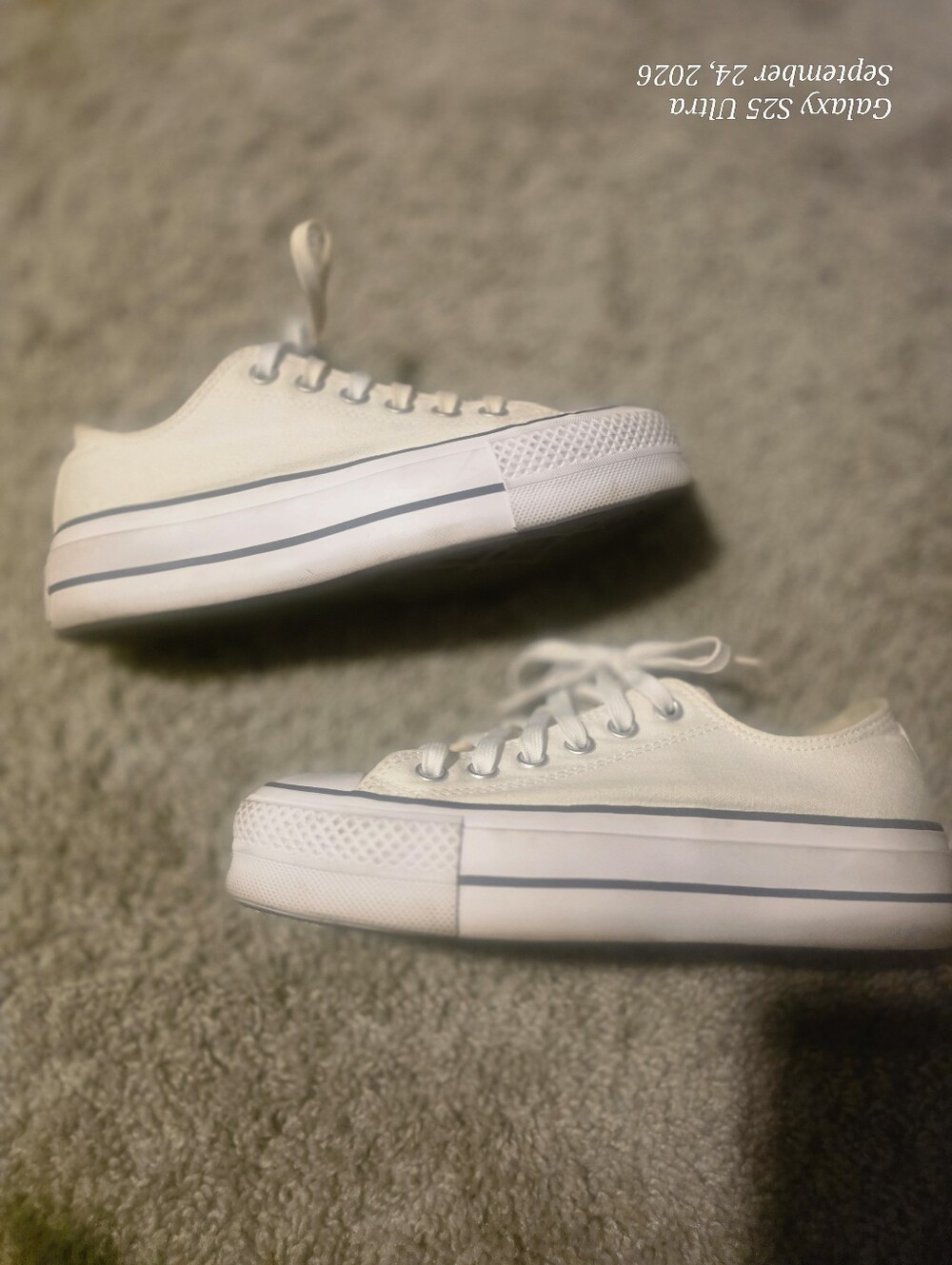 Converse Kids White Canvas Low Top Sneakers with Navy Stripe